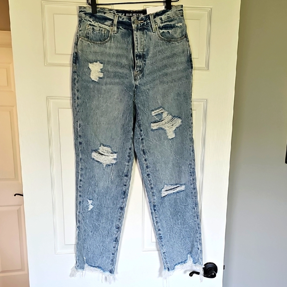 Blue REVIVAL Distressed Blue Jeans Women's 26